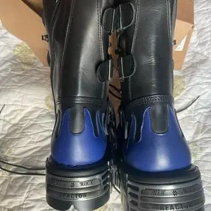 Unisex boots black and blue leather gothic devil skull punk biker. New Roock | Shoes | Unisex Boots Black And Blue Leather  main image 2